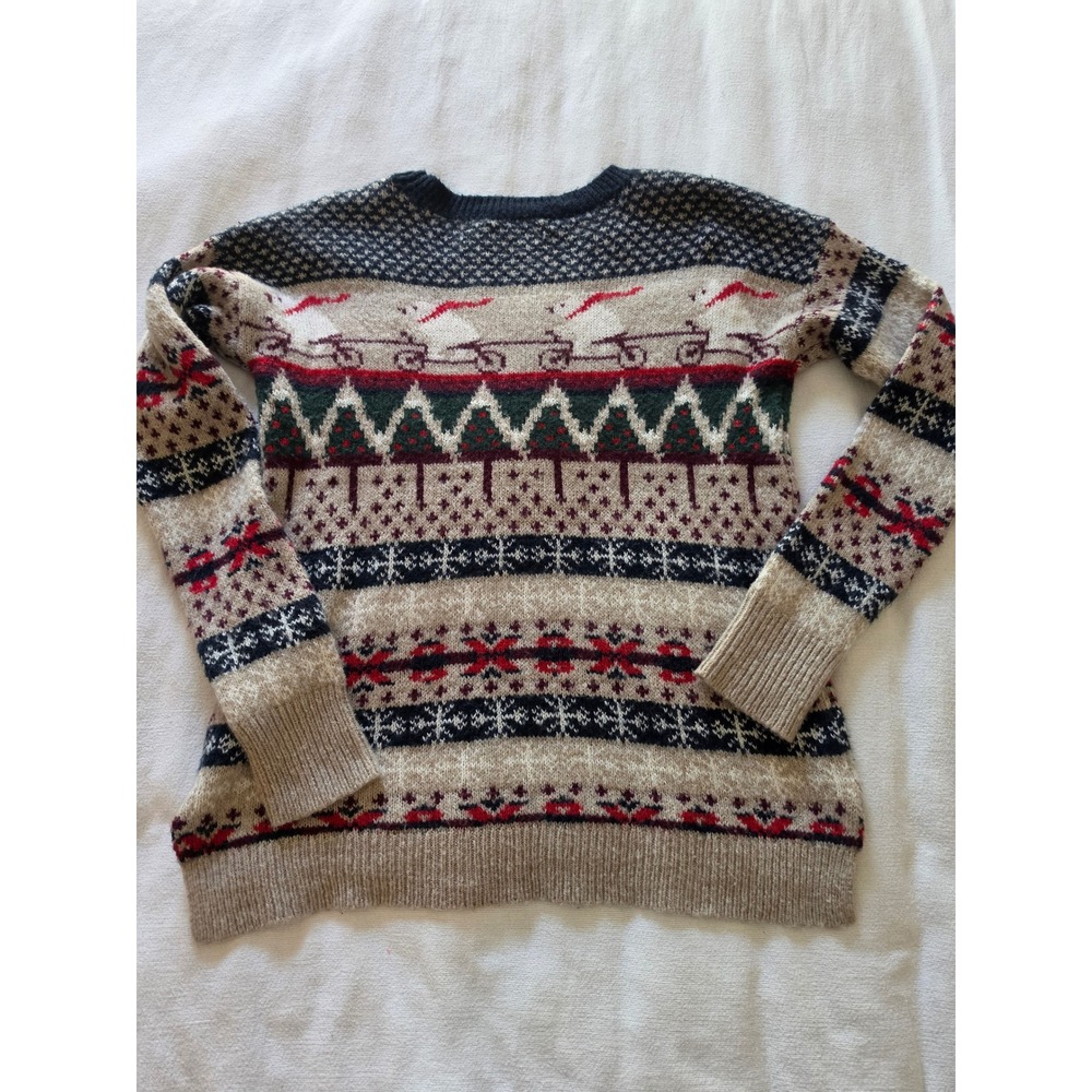 Abercrombie & Fitch Fair Isle Holiday Sweater Polar Bear Wool Blend Large 1R5743 - Picture 8 of 8